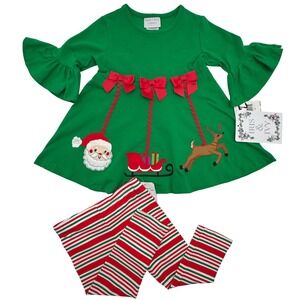 NEW Iris Ivy Kids Girl 24M Christmas Santa Reindeer Dress Pants Outfit Green Red